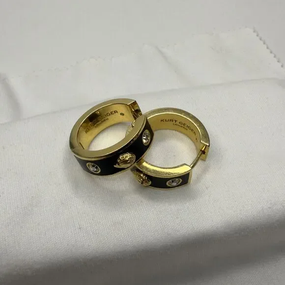 Kurt Geiger London Gold & Black Hoop Earrings with Crystal Accents - Picture 3 of 6